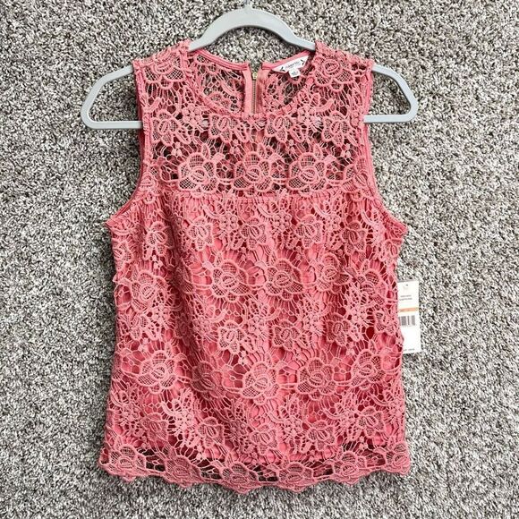Nanette Lepore Top Women’s Small Rosetta Pink Crochet Lace Sleeveless Tank NWT - Picture 1 of 6